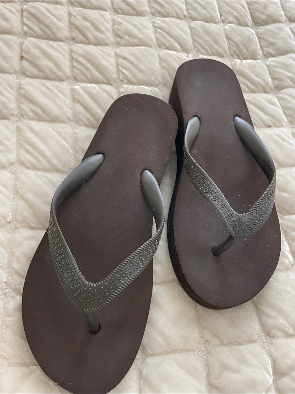 J. Crew Brown Platform Flip Flop Sandals with Textured Straps